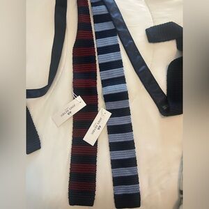 JOHN HENRIC Two Ties Striped Knit Tie - Navy & Burgundy NWT